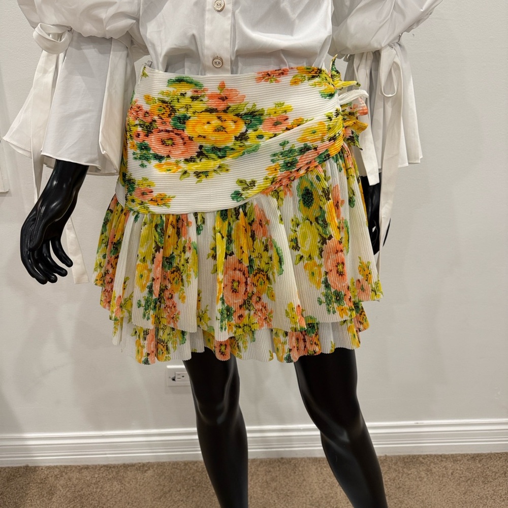 Zimmermann Floral Pleated Mini Skirt Size 1 Romantic Resort Designer